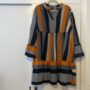 NEW Patchwork Print Flounce Sleeve Ruffle Hem Dress 2XL